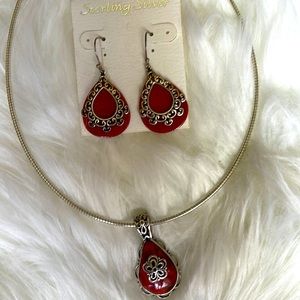 Silpada orange necklace and earrings set. Sterling silver new Final